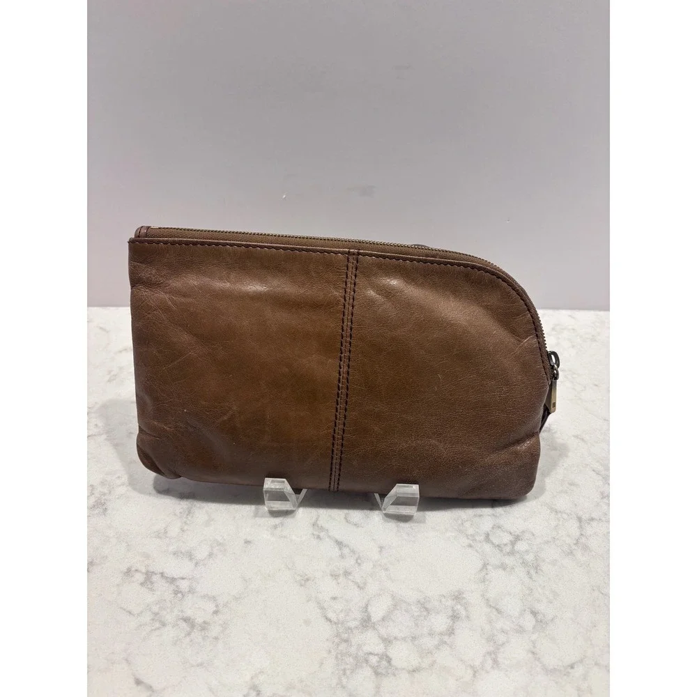 Hobo International Brown Leather Ring Handle Wristlet Clutch Wallet Bag‎